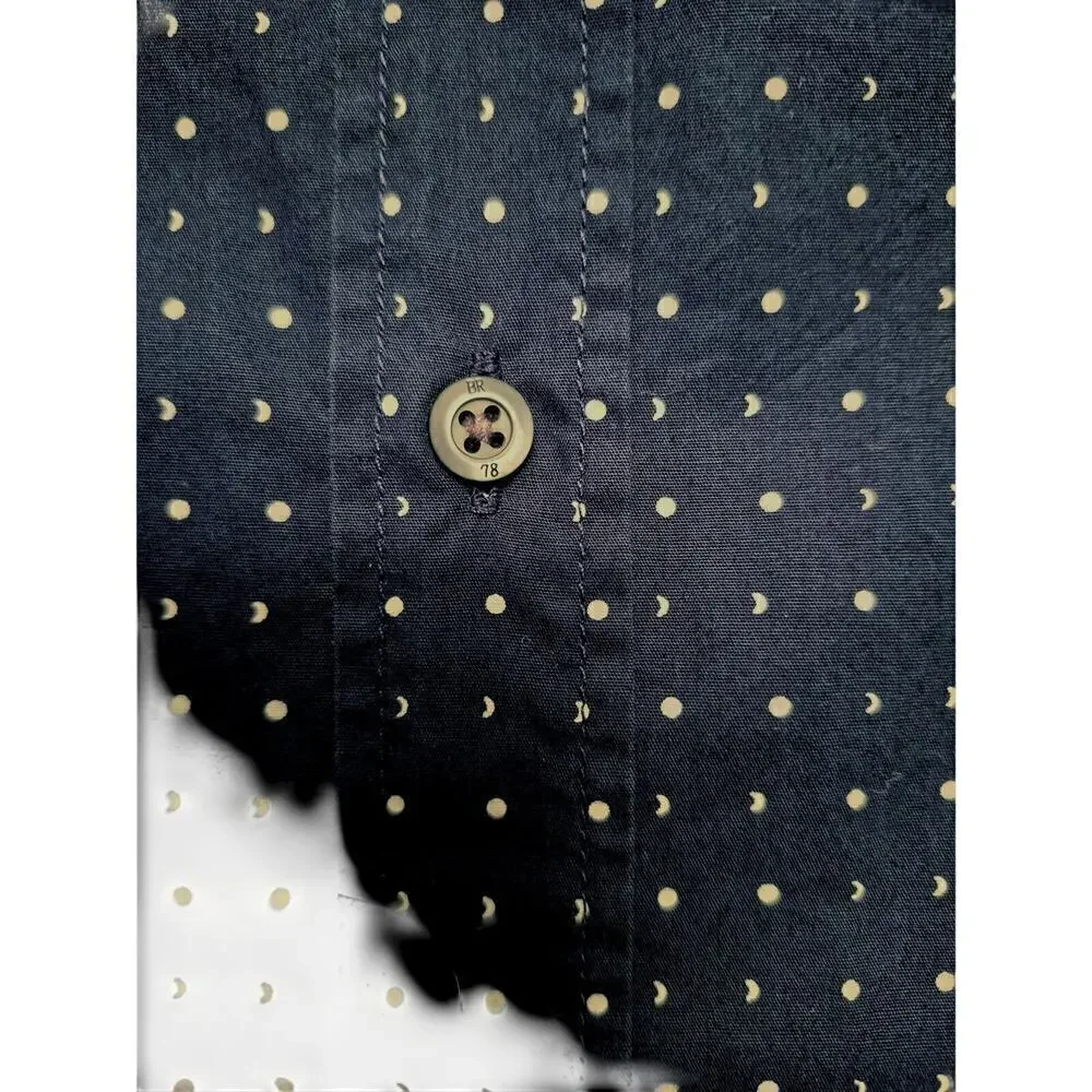 Banana Republic Mens Sz L Custom Wash Shirt Camden Fit Navy Blue Calico